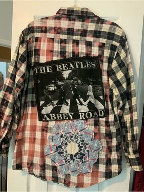 The Beatles Abbey Road Upcycled & Bleached Plaid Flannel Shirt